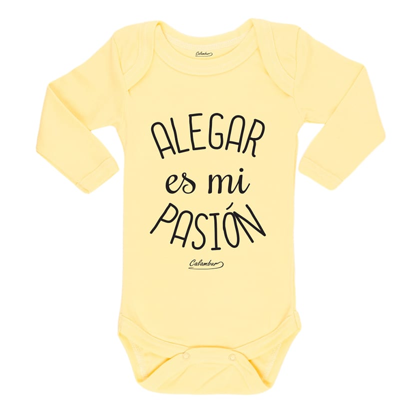Body amarillo para bebe 100% algodón, hecho en Chile, diseñado por Calambur alegar es mi pasión