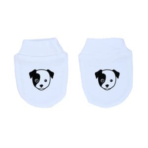 Mitones para recién nacido 100% algodón, hechos en Chile, diseñados por Calambur con perrito