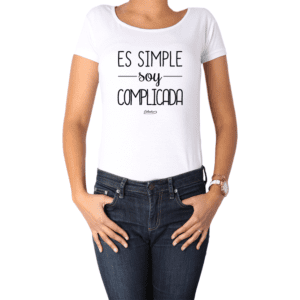 Polera Mujer Calambur 100% algodón Mensaje Divertido Estampado Es Simple Soy Complicada