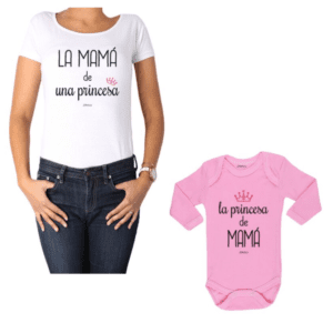 Conjunto Princesa Mamá y Bebé Calambur 100% algodón Polera y Body
