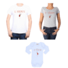 Conjunto Terremoto/Réplica Papá, Mamá y Bebé Calambur 100% algodón Poleras y Body