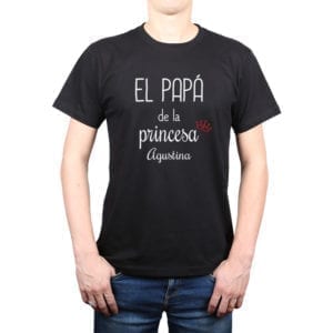 Polera Hombre Calambur 100% algodón diseño El Papá de una Princesa + Nombre negro