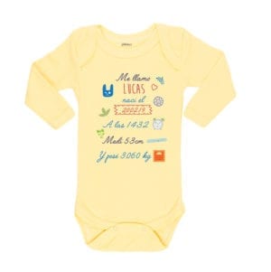 Body Pilucho Bebé Calambur 100% algodón diseño body nacimiento niño amarillo