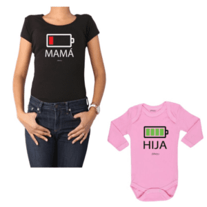 Conjunto Batería Mamá y Hija Calambur 100% algodón Polera y Body