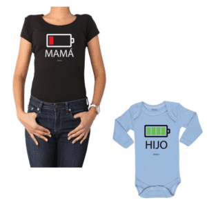 Conjunto Batería Mamá y Hijo Calambur 100% algodón Polera y Body