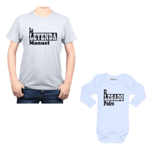Conjunto El Legado La Leyenda + Nombres Papá y Bebé Calambur 100% algodón Polera y Body