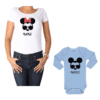 Conjunto Minnie Mamá y Mickey Hijo Calambur 100% algodón Polera y Body