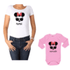 Conjunto Minnie Mamá y Minnie Hija Calambur 100% algodón Polera y Body