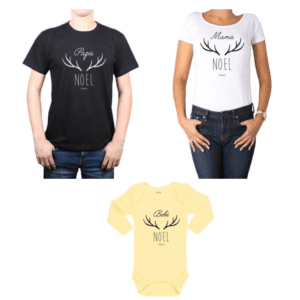 Conjunto Papá, Mamá y Bebé Noel Calambur 100% algodón Poleras y Body