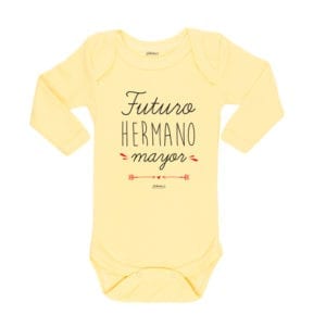 Body Pilucho Bebé Calambur 100% algodón diseño futuro hermano mayor amarillo