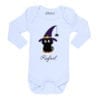 Body Pilucho Bebé Halloween Calambur 100% algodón diseño Gato + Nombre blanco