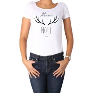 Polera Mujer Calambur 100% algodón diseño Mamá Noel blanco