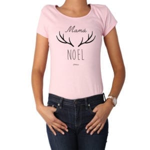 Polera Mujer Calambur 100% algodón diseño Mamá Noel rosado