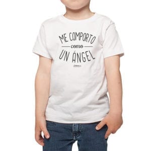 Polera niños Calambur 100% algodón diseño me comporto como un angel blanco