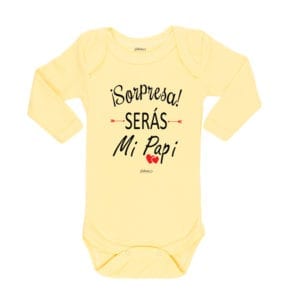 Body Pilucho Bebé Calambur 100% algodón diseño sorpresa serás mi papi amarillo