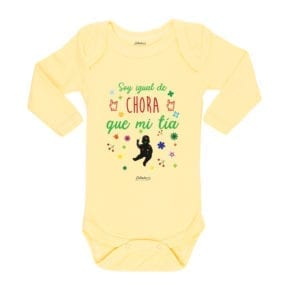 Body Pilucho Bebé Calambur 100% algodón diseño soy igual de chora que mi tía amarillo