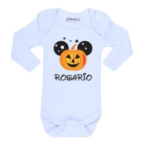 Body Pilucho Bebé Halloween Calambur 100% algodón diseño Zapallo + Nombre blanco
