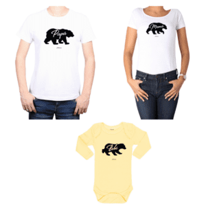 Conjunto Familia Papá Mamá Bebé 100% algodón Calambur diseño Oso
