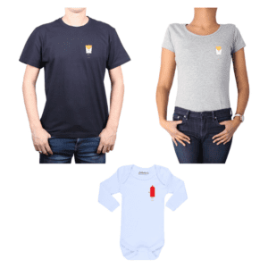 Conjunto familiar Papá Mamá Bebé 100% algodón Calambur diseño Papas Ketchup