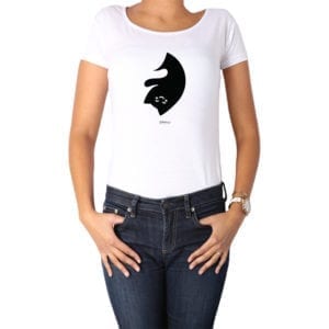 Polera Mujer Calambur 100% algodón diseño Yin Yang blanco