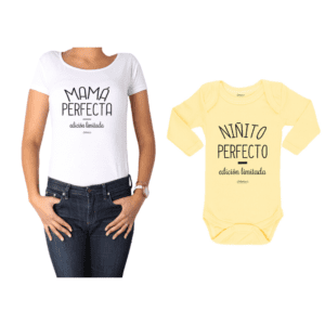 Conjunto Mamá Perfecta Niñito Perfecto Polera y Body Calambur 100% algodón modelo Mamá Bebé