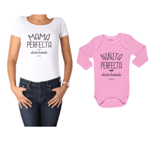 Conjunto Mamá Perfecta Niñita Perfecta Polera y Body Calambur 100% algodón modelo Mamá Bebé