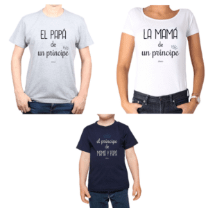 Conjunto Papá Mamá Niño Poleras 100% algodón Calambur diseño Príncipe de Papá y Mamá
