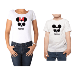 Conjunto Mamá Niño Poleras 100% algodón Calambur diseño Minnie Mickey
