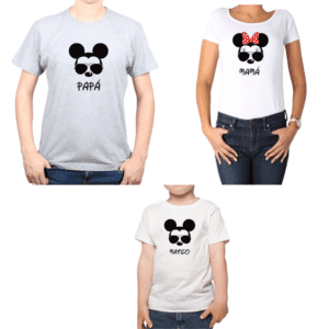 Conjunto Papá Mamá Niño Poleras 100% algodón Calambur diseño Mickey Minnie