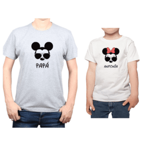 Conjunto Papá Niño Poleras 100% algodón Calambur diseño Mickey Minnie