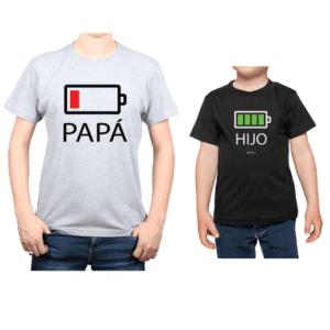 Conjunto Papá Niño Poleras 100% algodón Calambur diseño Batería