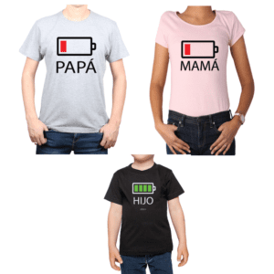 Conjunto Papá Mamá Niño Poleras 100% algodón Calambur diseño Batería