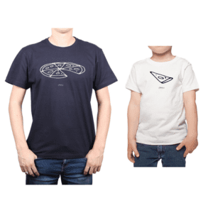 Conjunto Papá Niño Poleras 100% algodón Calambur diseño Pizza Negra