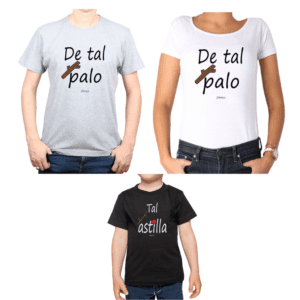 Conjunto Papá Mamá Niño Poleras 100% algodón Calambur diseño Tal Palo Tal Astilla