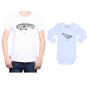 conjunto Pizza Negra Calambur 100% algodón Polera Papá Body Bebé