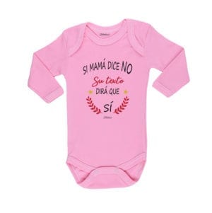 Body Bebé Calambur 100% algodón diseño Si Mamá dice no personalizado rosado