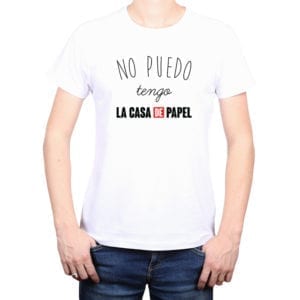 Polera Hombre Calambur 100% algodón diseño No Puedo Tengo La Casa De Papel Blanco