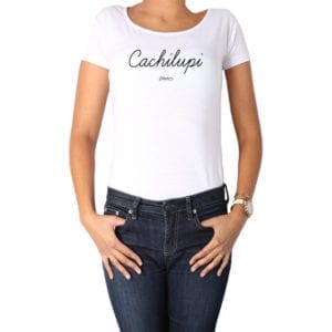 Polera Mujer Calambur 100% algodón diseño Cachilupi blanco