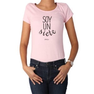 Polera Mujer Calambur 100% algodón diseño Soy un siete rosado