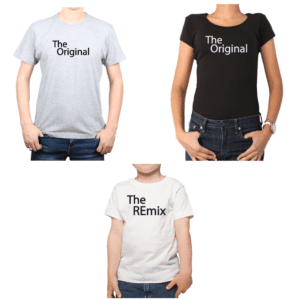 Conjunto Papá Mamá Niño Poleras 100% algodón Calambur diseño The Original The Remix