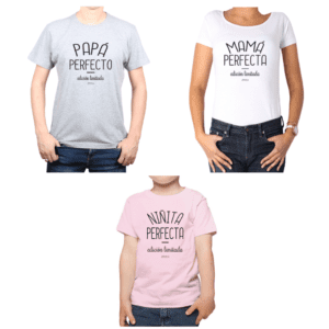 Conjunto Papá Mamá Niño Poleras 100% algodón Calambur diseño Niñita Perfecta