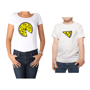 Conjunto Mamá Niño Poleras 100% algodón Calambur diseño Pizza