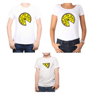 Conjunto Papá Mamá Niño Poleras 100% algodón Calambur diseño Pizza