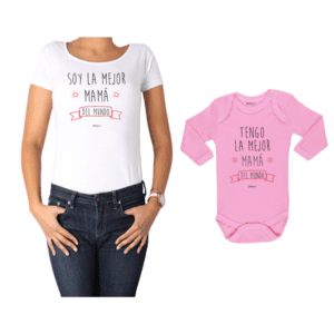 Conjunto Mamá Bebé Polera y Body 100% algodón Calambur diseño Soy la mejor Mamá del mundo