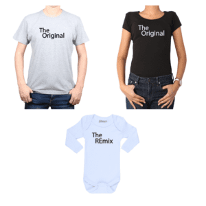 Conjunto Papá Mamá Bebé Poleras y Body 100% algodón Calambur diseño The Original The Remix