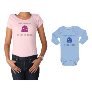 Conjunto Mamá Hijo Polera y Body 100% algodón Calambur diseño Yo soy tu Madre Personalizado