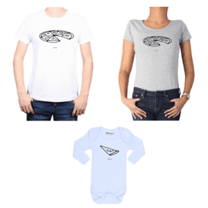 Conjunto Papá Mamá Bebé Poleras y Body 100% algodón Calambur diseño Pizza Negra