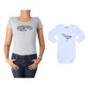 Conjunto Mamá Bebé Polera y Body 100% algodón Calambur diseño Pizza Negra