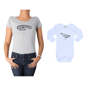 Conjunto Mamá Bebé Polera y Body 100% algodón Calambur diseño Pizza Negra