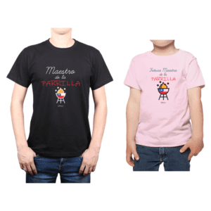 Conjunto Papá Niña Poleras 100% algodón Calambur diseño Maestro de la Parrilla